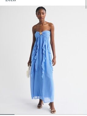 Abercrombie & Fitch Strapless Ruffle Maxi Dress in Periwinkle